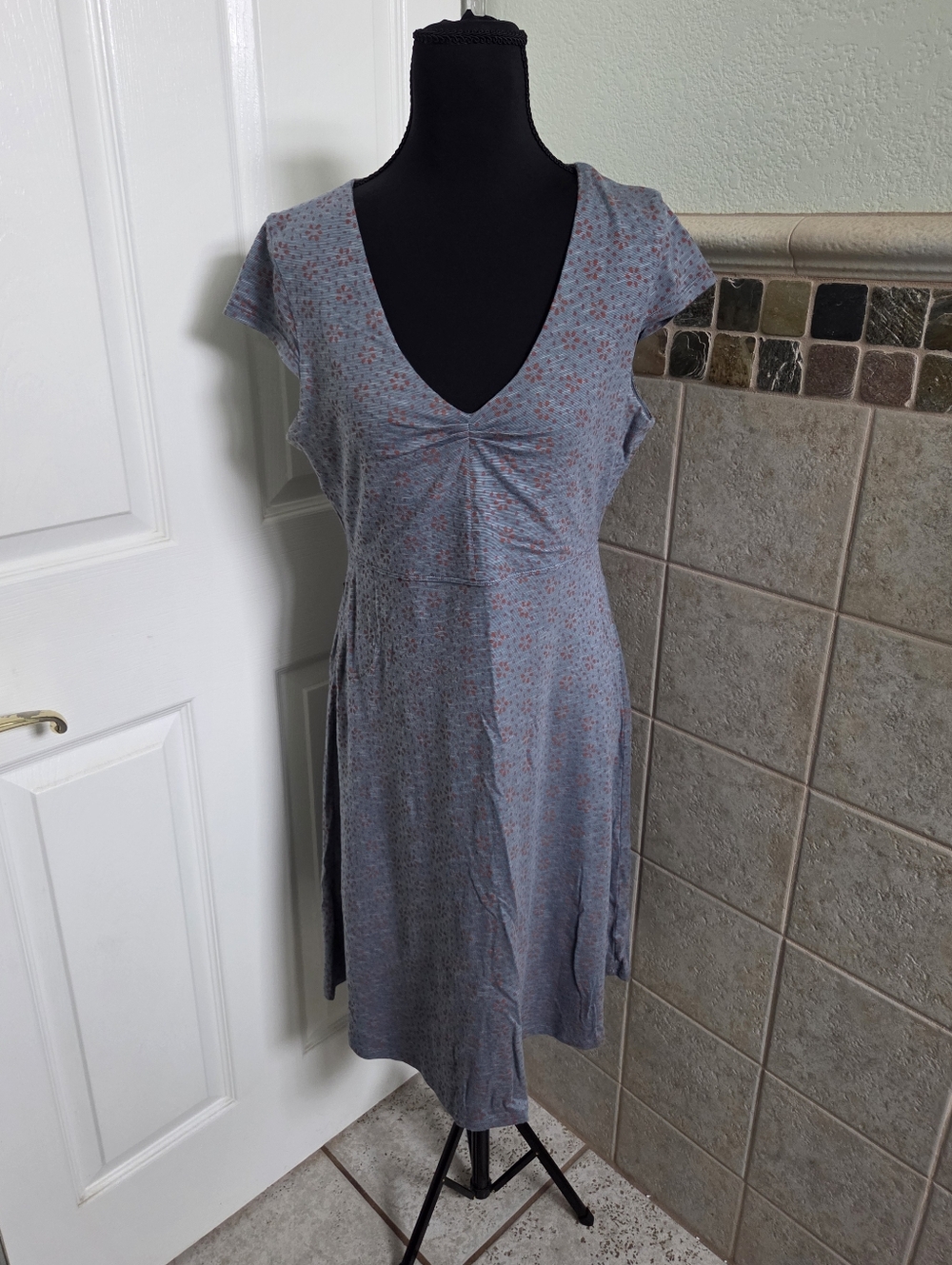 Toad&Co Organic Cotton Blend Blue Mini Dress w/ Rust Fleck Print Summer Size Med